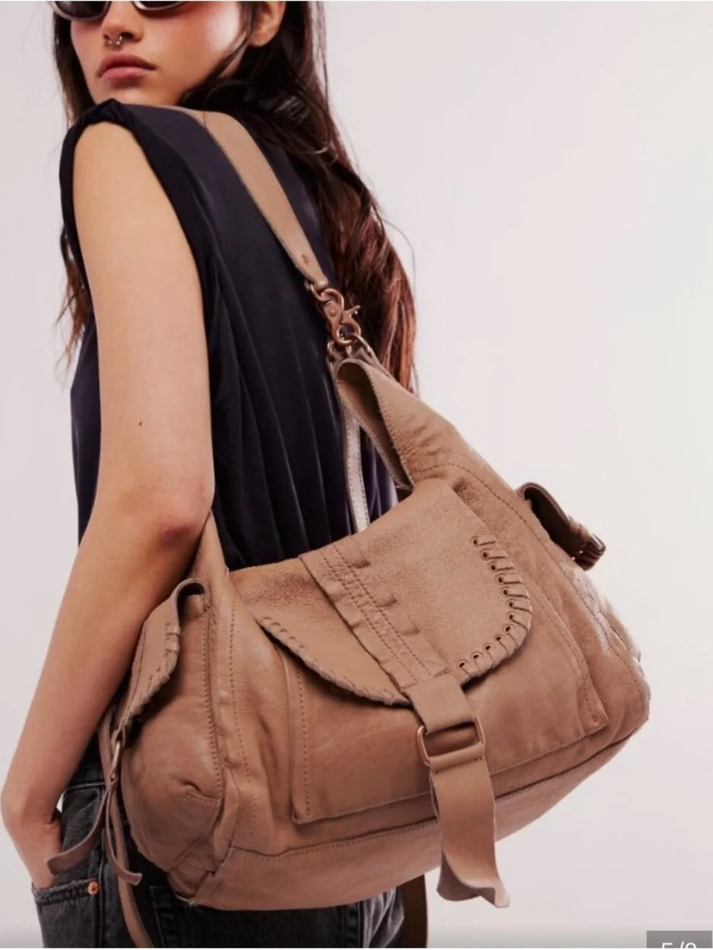 Free People WTF *$198* Leigh Distressed Hobo Bag Desert Taupe Large Bag